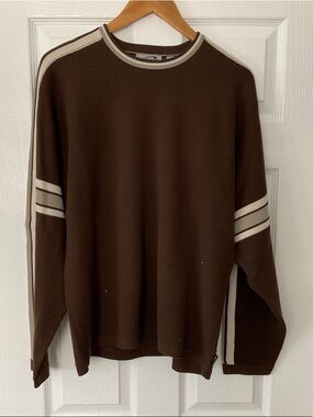 Obermeyer Men's Brown Crewneck Sweater with Cream Trim